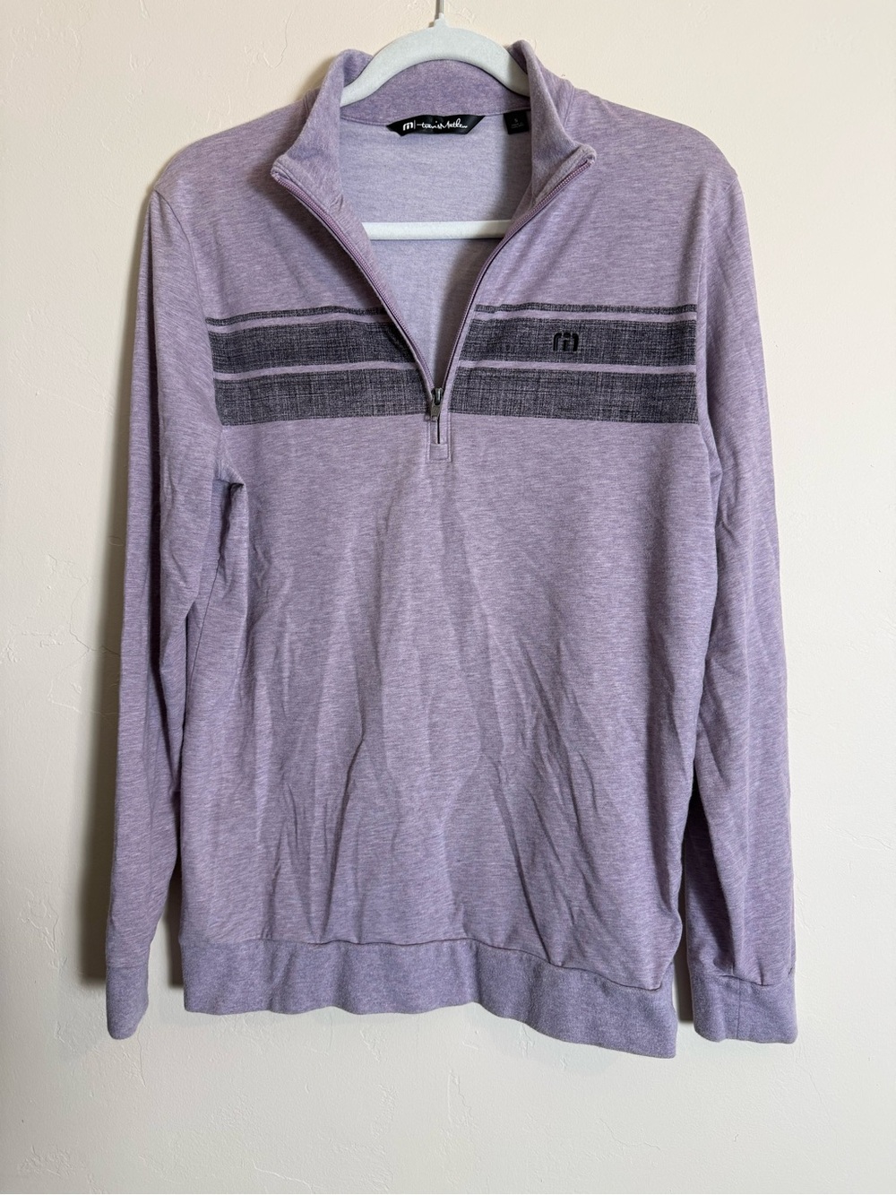 Travis Mathew Men's Light Lavender Quarter-Zip Sweater with Dark Stripe